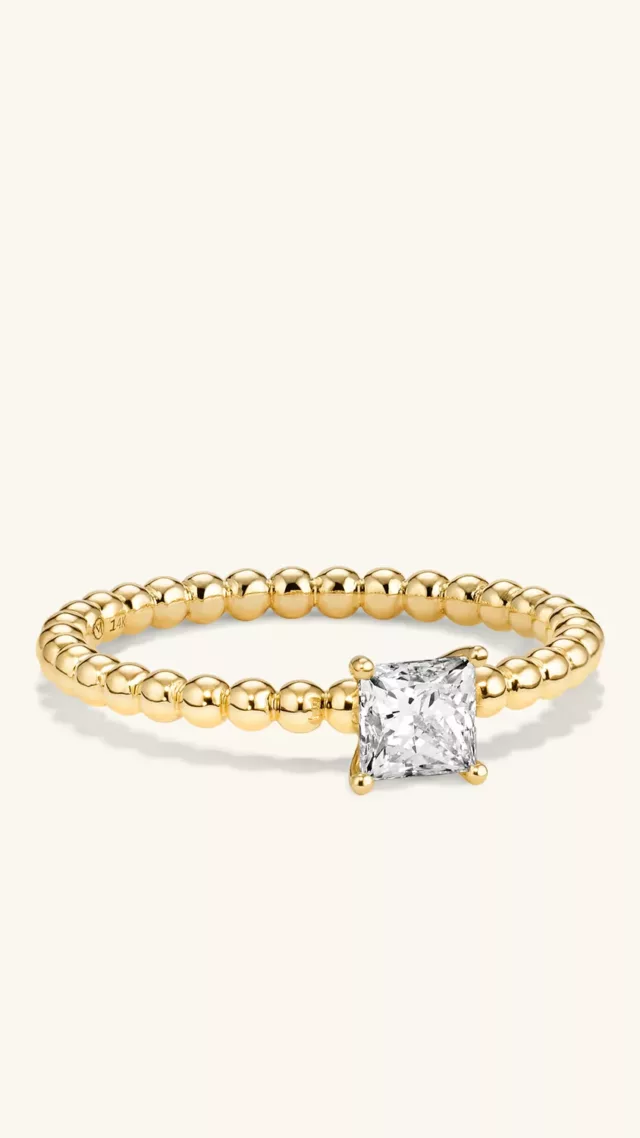 Princess Cut Diamond Bold Beaded Ring yellow