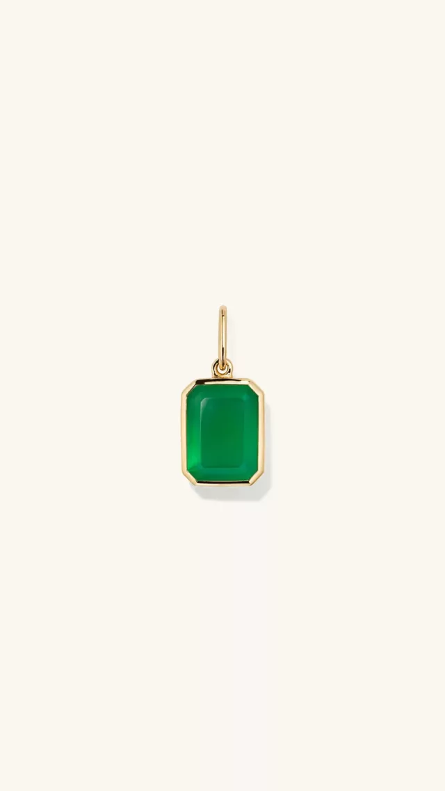 Emerald Cut Gemstone Charm Green Chalcedony yellow