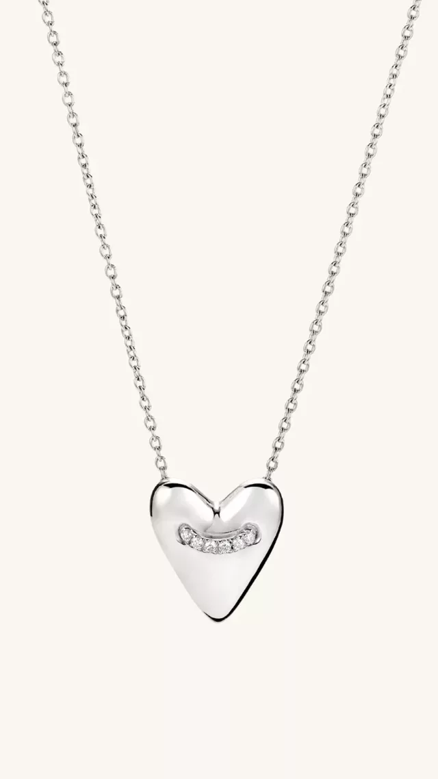 Heart Pave Diamond Pendant Necklace White Gold silver