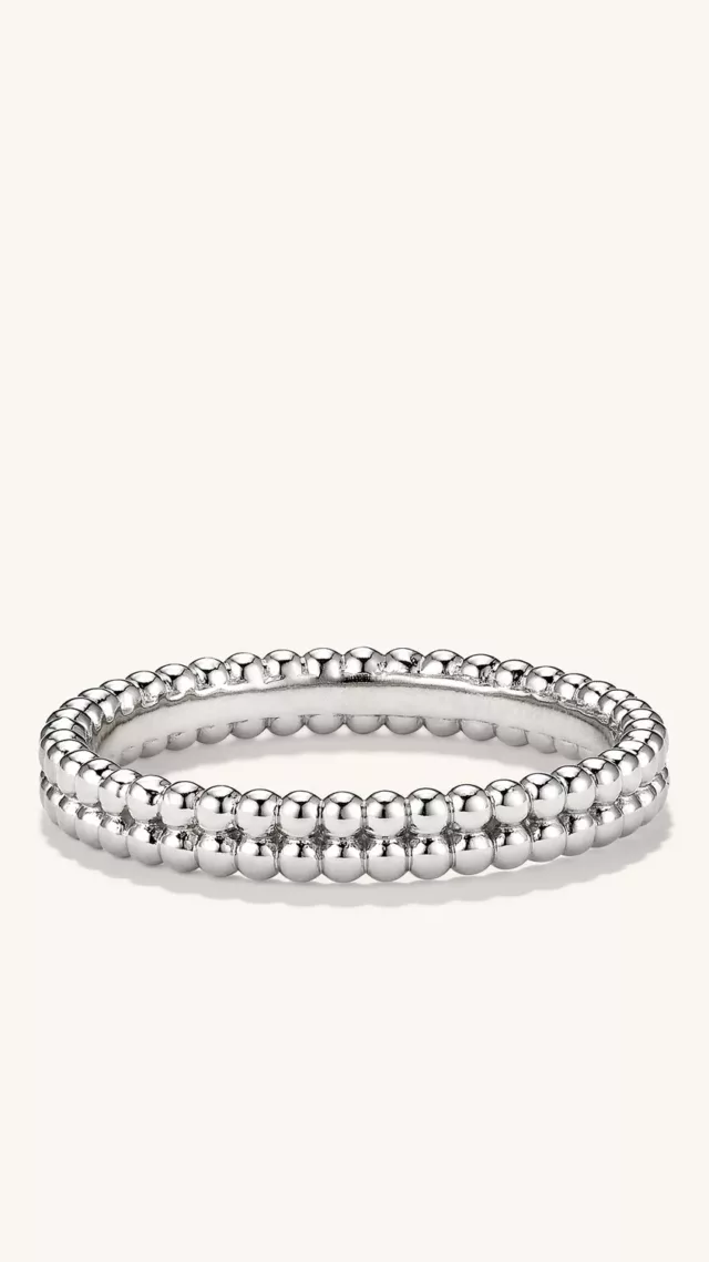 Duo Beaded Stacker Ring Silver