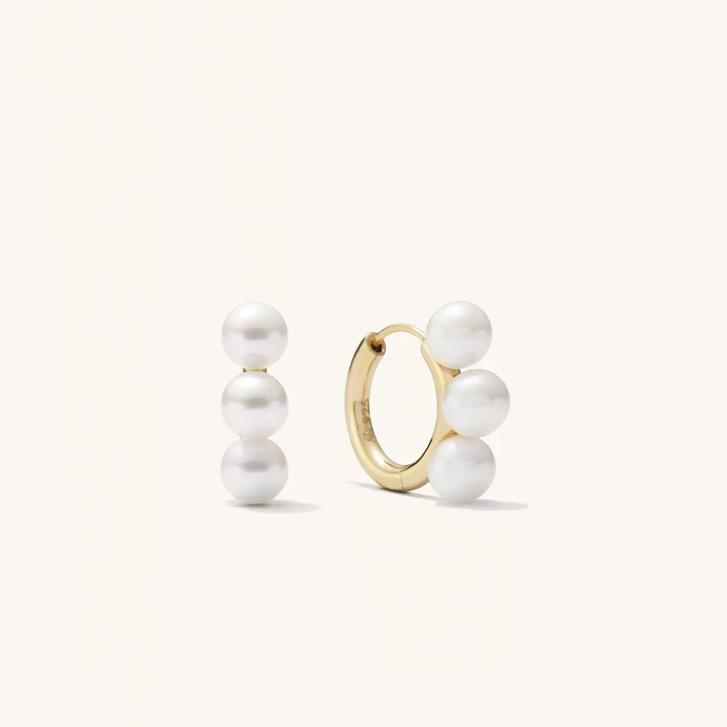 Bold Pearl Trio Hoop Earrings vermeil