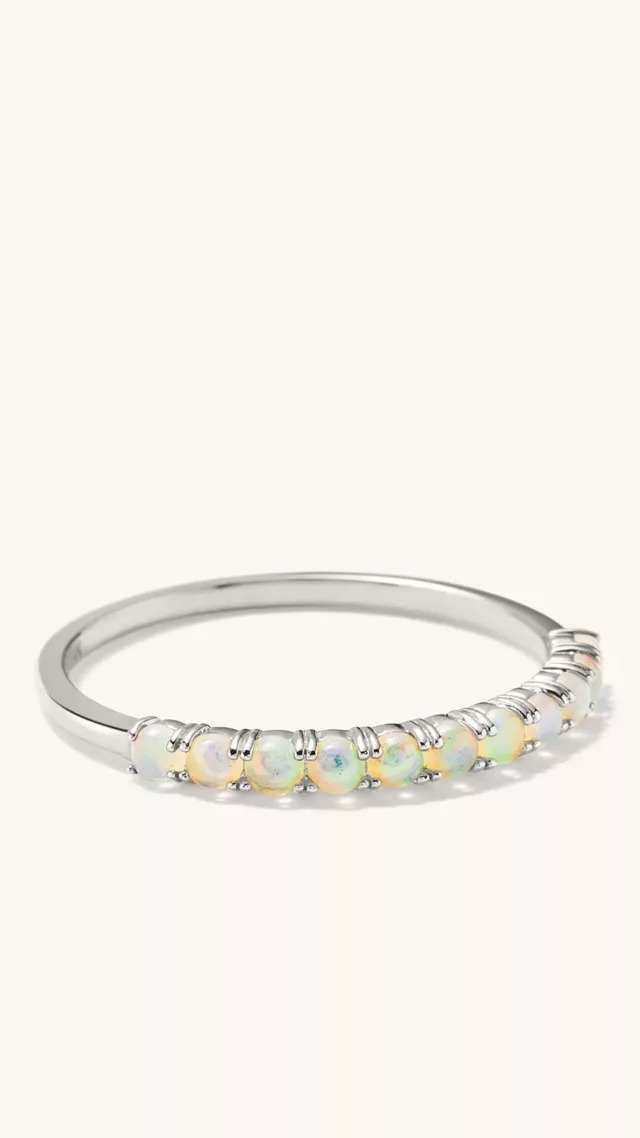 Opal Half Eternity Band White Gold silver