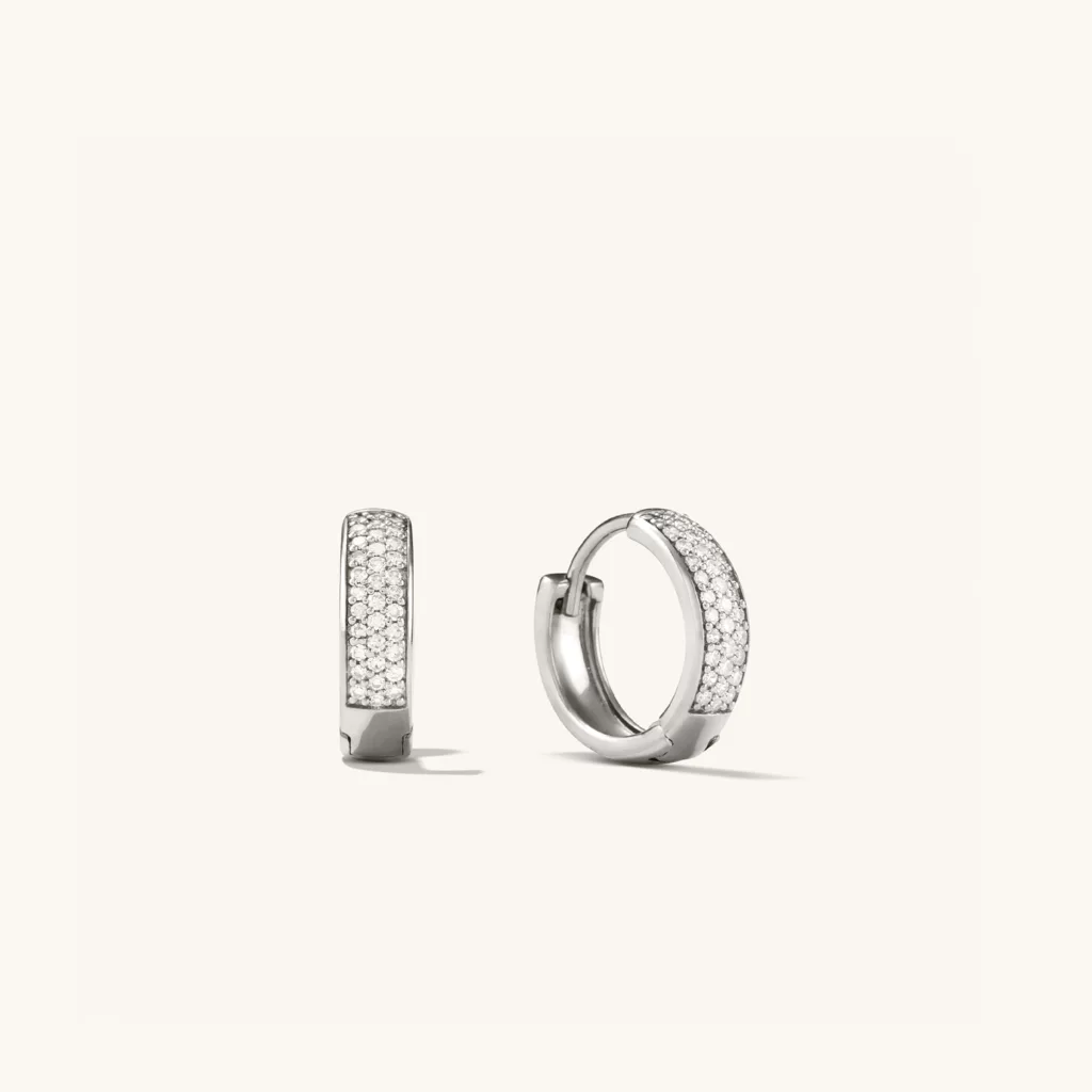 Pave Diamond Bold Huggie Hoops White Gold silver