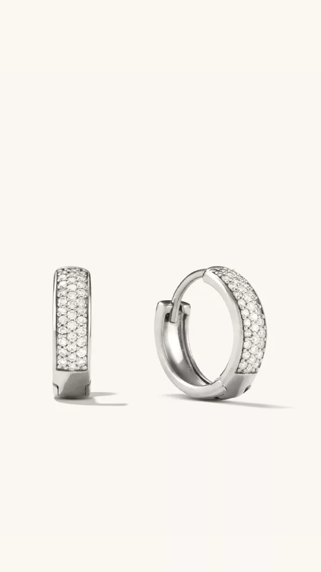 Pave Diamond Bold Huggie Hoops White Gold silver