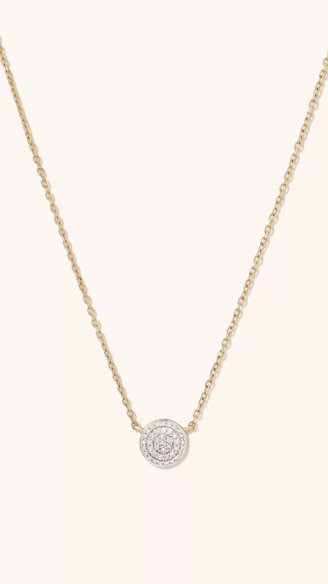 Large Pave Diamond Round Necklace yellow