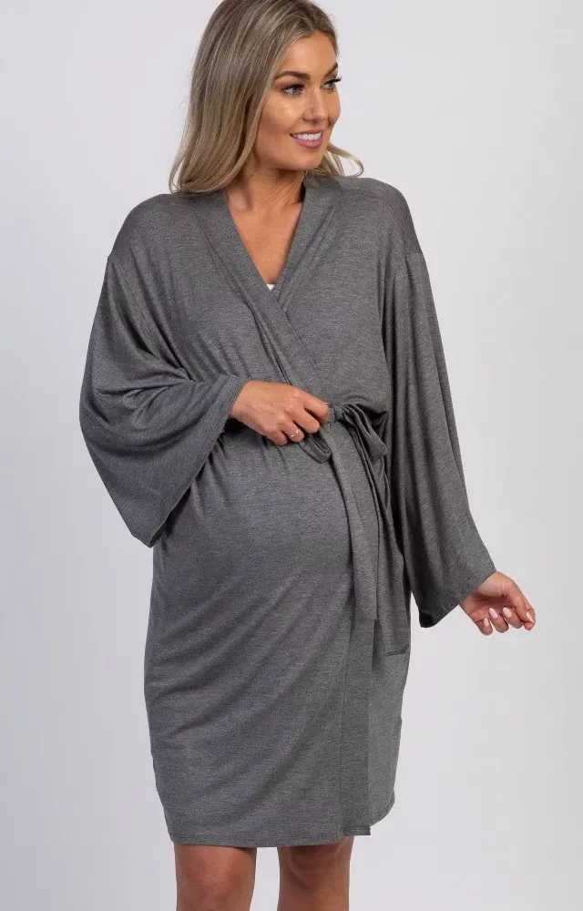 PinkBlush Charcoal Delivery/Nursing Maternity Robe Charcoal Grey