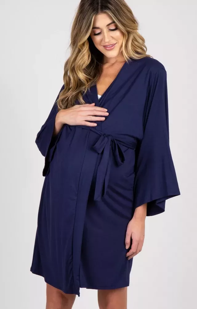 PinkBlush Navy Blue Delivery/Nursing Maternity Robe