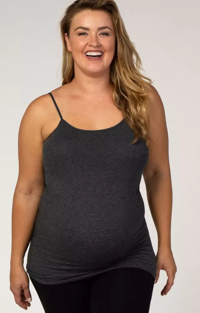 Charcoal Solid Maternity Plus Cami Charcoal Grey