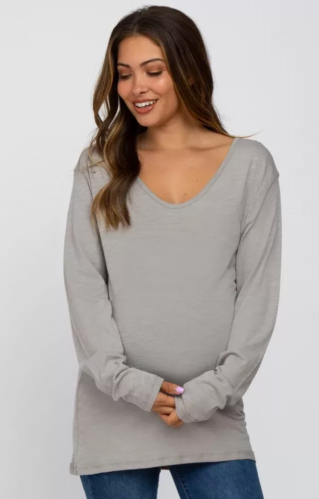 Grey Long Sleeve Maternity Active Top Heather Grey
