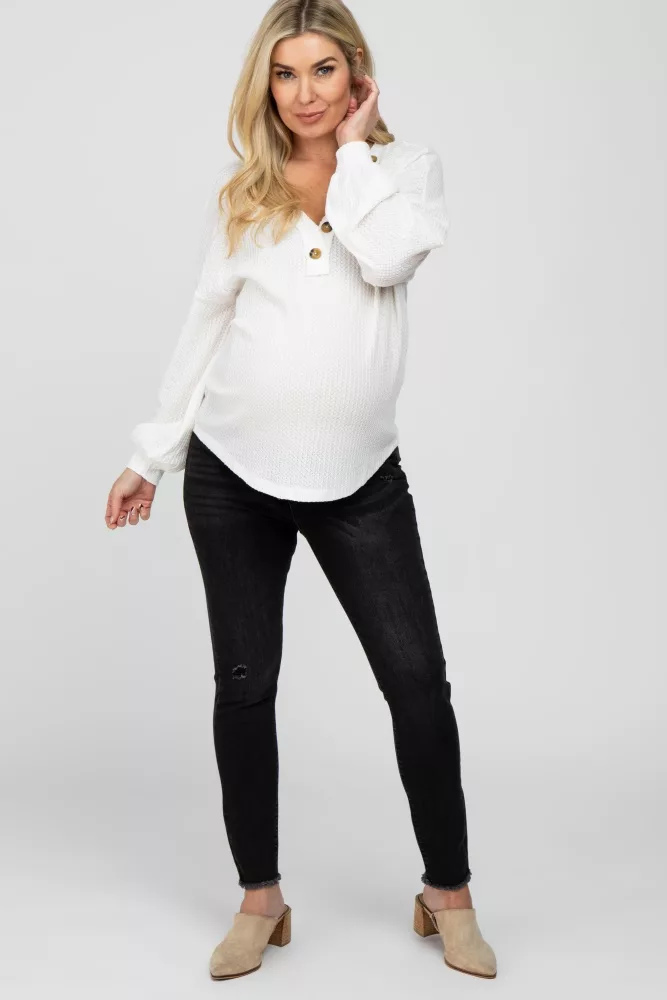 Black Raw Hem Maternity Jeans