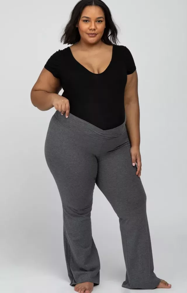 Charcoal Layered V-Front Maternity Plus Leggings Charcoal Grey