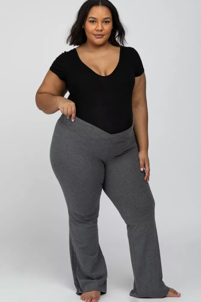 Charcoal Layered V-Front Maternity Plus Leggings Charcoal Grey