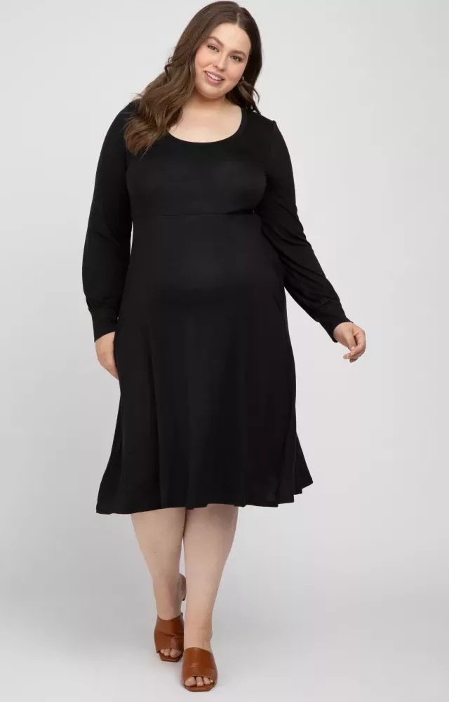 Black Bubble Sleeve Maternity Plus Midi Dress