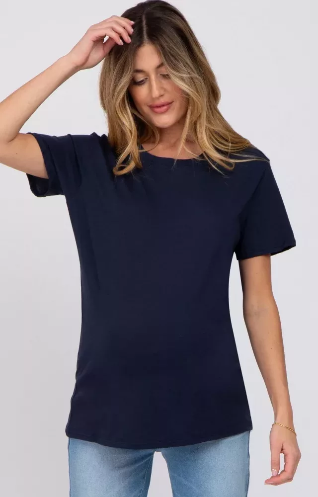 Navy Oversized Short Sleeve Maternity Top Navy Blue