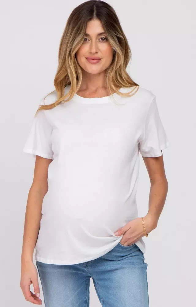 White Oversized Short Sleeve Maternity Top