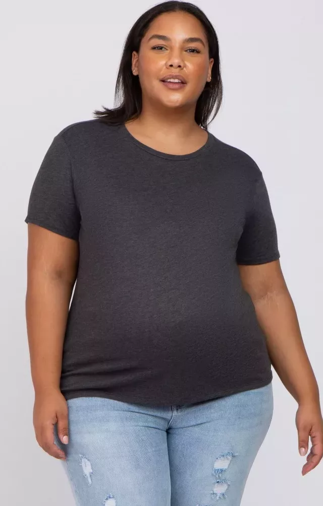 Charcoal Heathered Short Sleeve Plus Maternity Top Charcoal Grey