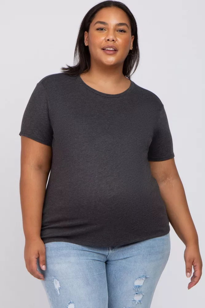Charcoal Heathered Short Sleeve Plus Maternity Top Charcoal Grey