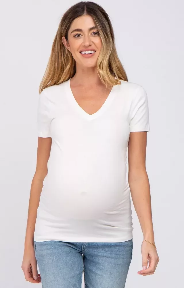 Ivory V-Neck Short Sleeve Maternity Top