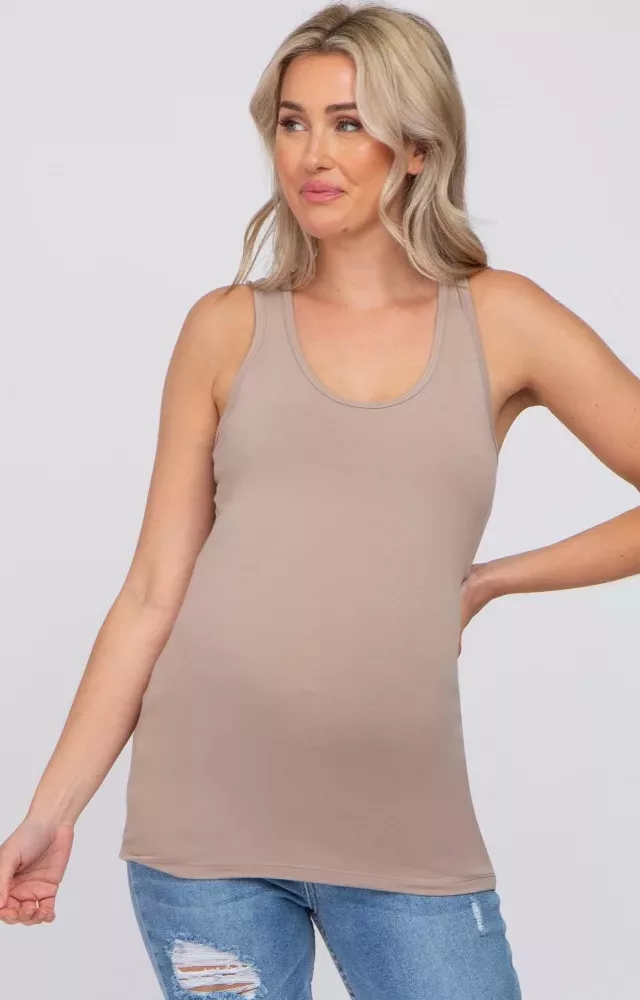 Mocha Fitted Maternity Tank Top Taupe