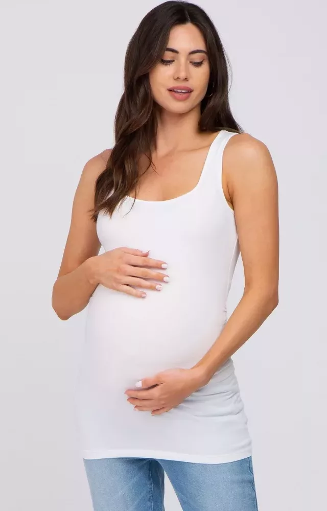 White Ruched Maternity Tank Top