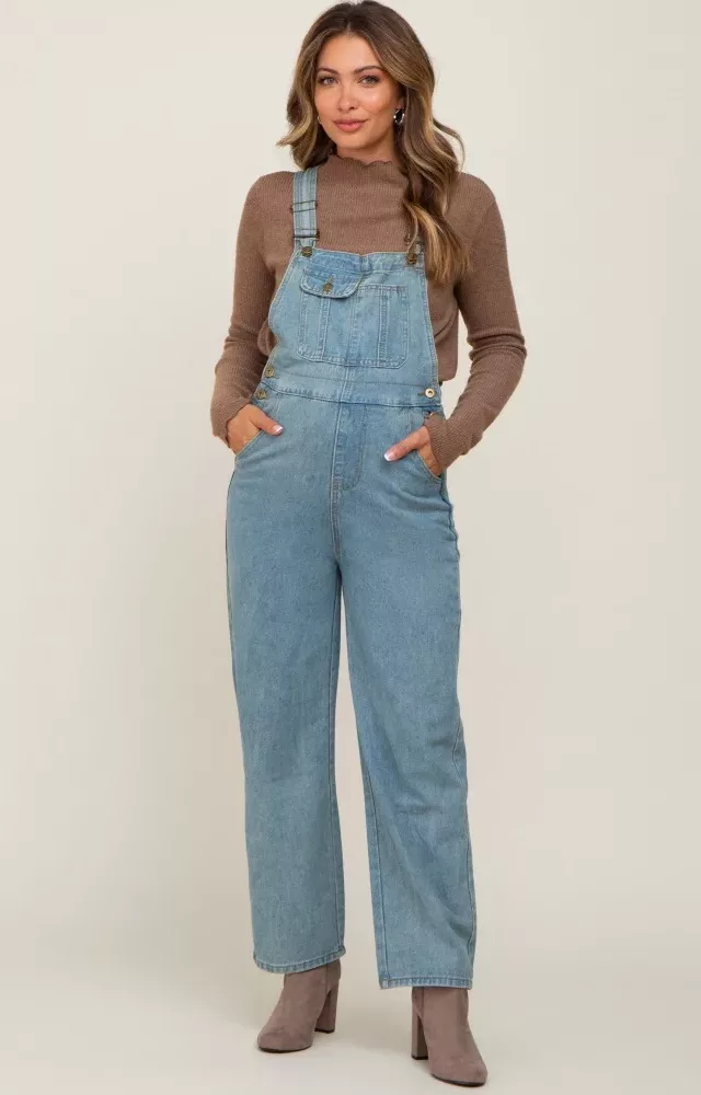 Blue Front Pocket Maternity Jean Overalls