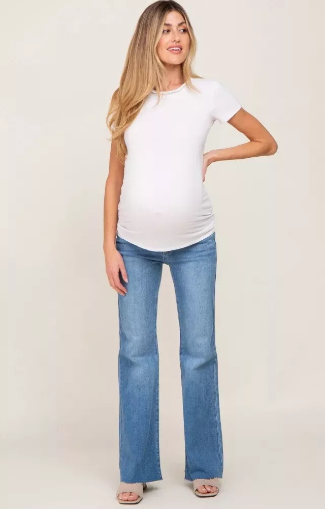 Blue Flare Leg Raw Hem Maternity Jeans
