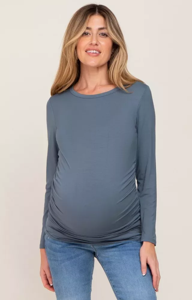 Teal Ruched Long Sleeve Maternity Top Dark Teal