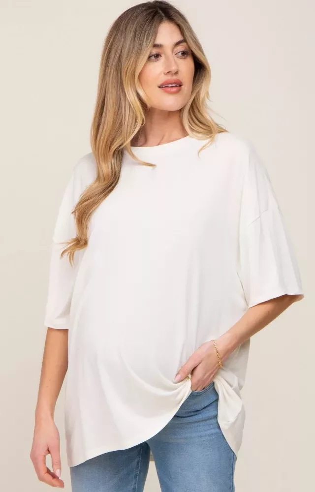 Ivory Basic Oversized Maternity T-Shirt
