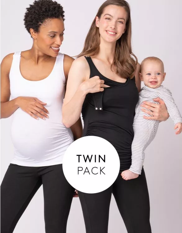 Maternity & Nursing Tank Tops - Twin Pack Blck/Wht