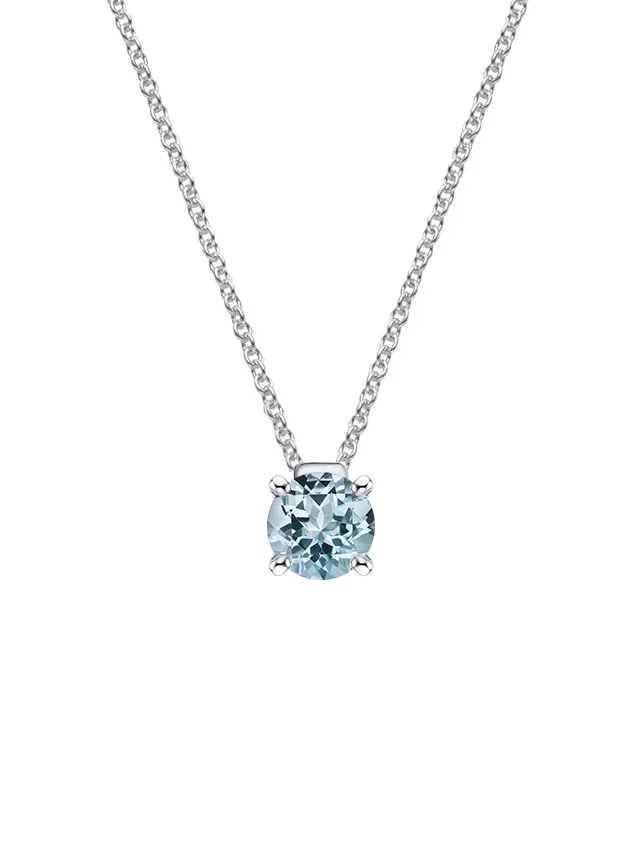 Silver Floating Solitaire Aquamarine Pendant