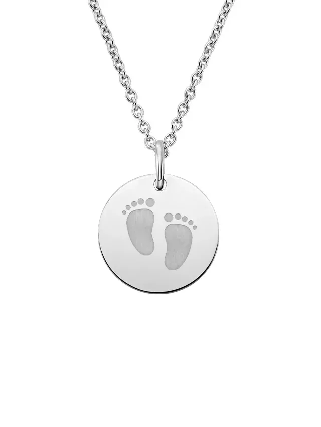 Silver Engravable Little Footprints Disc Pendant