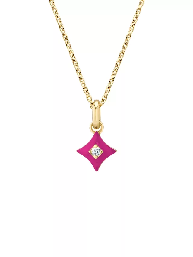 18K Yellow Gold Heritage Pink Enamel and Diamond Pendant