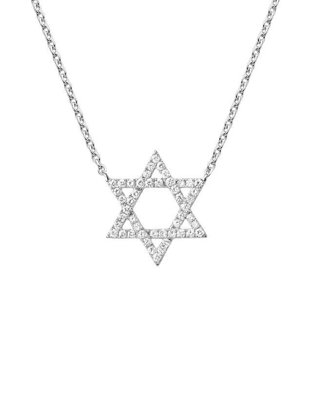 Silver Star of David Diamond Pendant