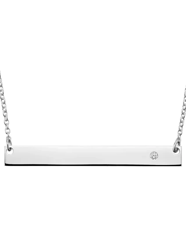 Silver Engravable Horizontal Bar Diamond Pendant