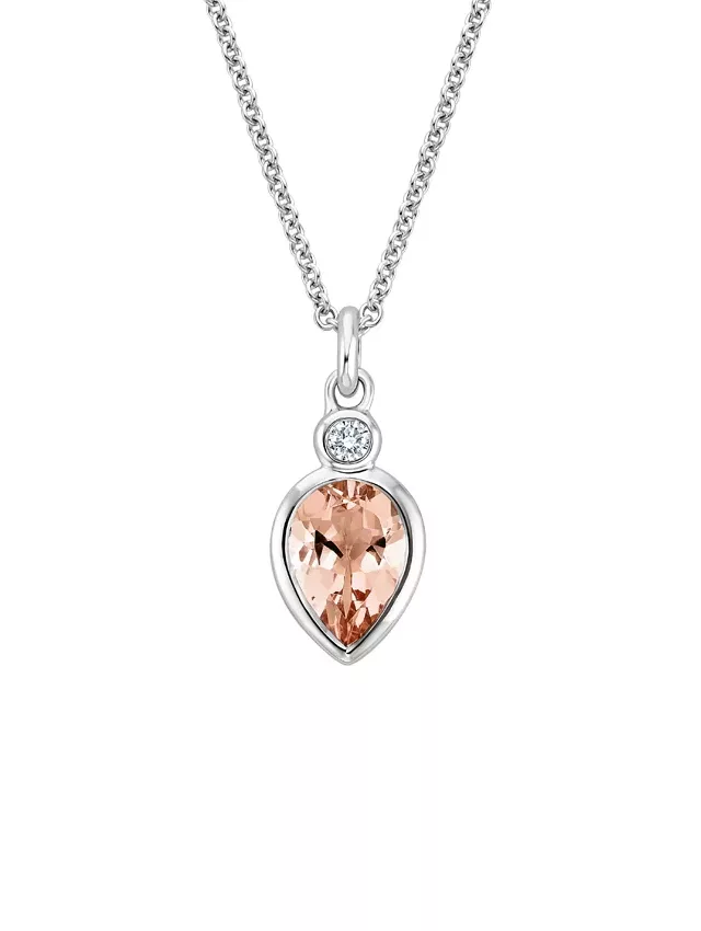 Silver Lucille Morganite and Diamond Pendant