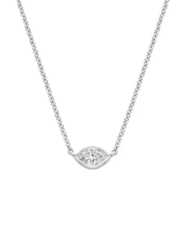 Silver East West Marquise Diamond Pendant