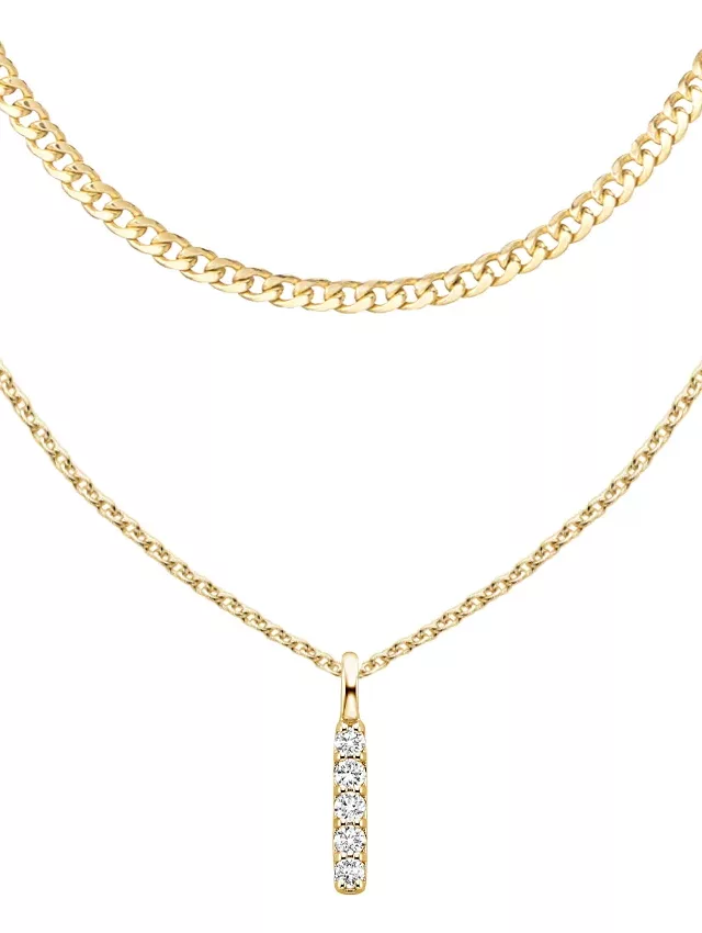 14K Yellow Gold The Luminary Link Chain and Diamond Necklace Set