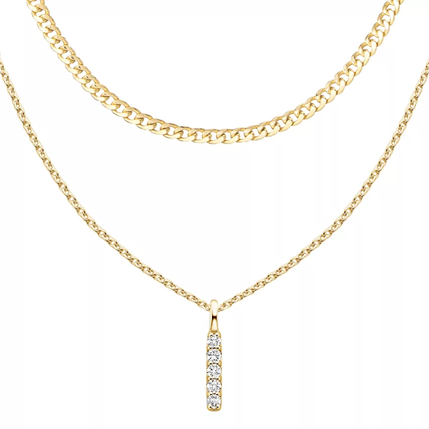 14K Yellow Gold The Luminary Link Chain and Diamond Necklace Set