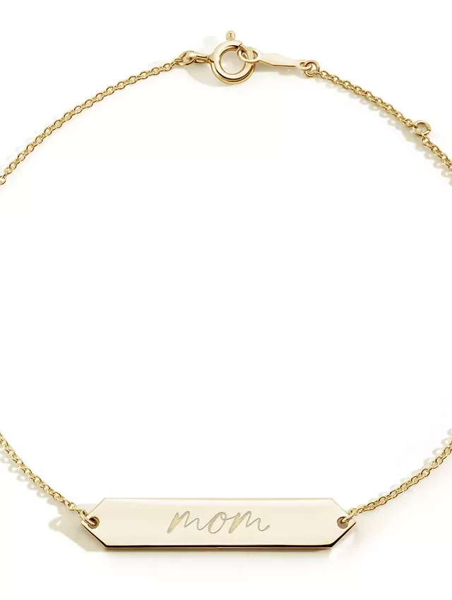 14K Yellow Gold Engravable Mom Bar Bracelet