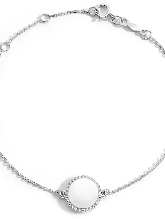 Silver Engravable Beaded Disc Bracelet