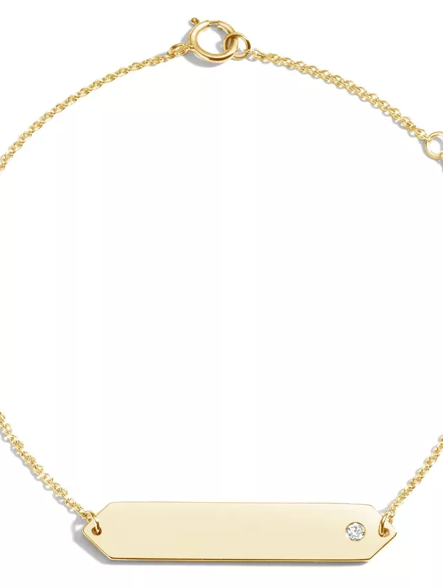 14K Yellow Gold Engravable Diamond Bar Bracelet