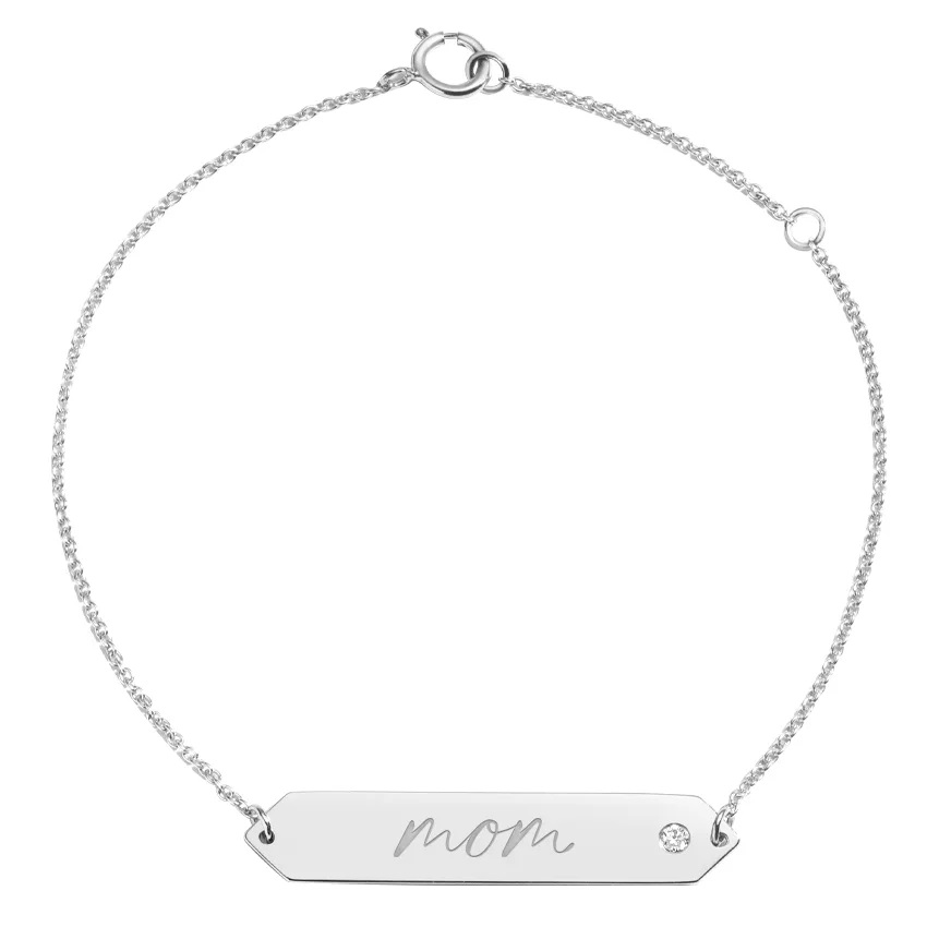 Silver Engravable Mom Diamond Bar Bracelet
