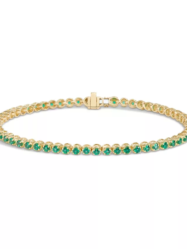 14K Yellow Gold Lab Created Emerald Tennis Bracelet