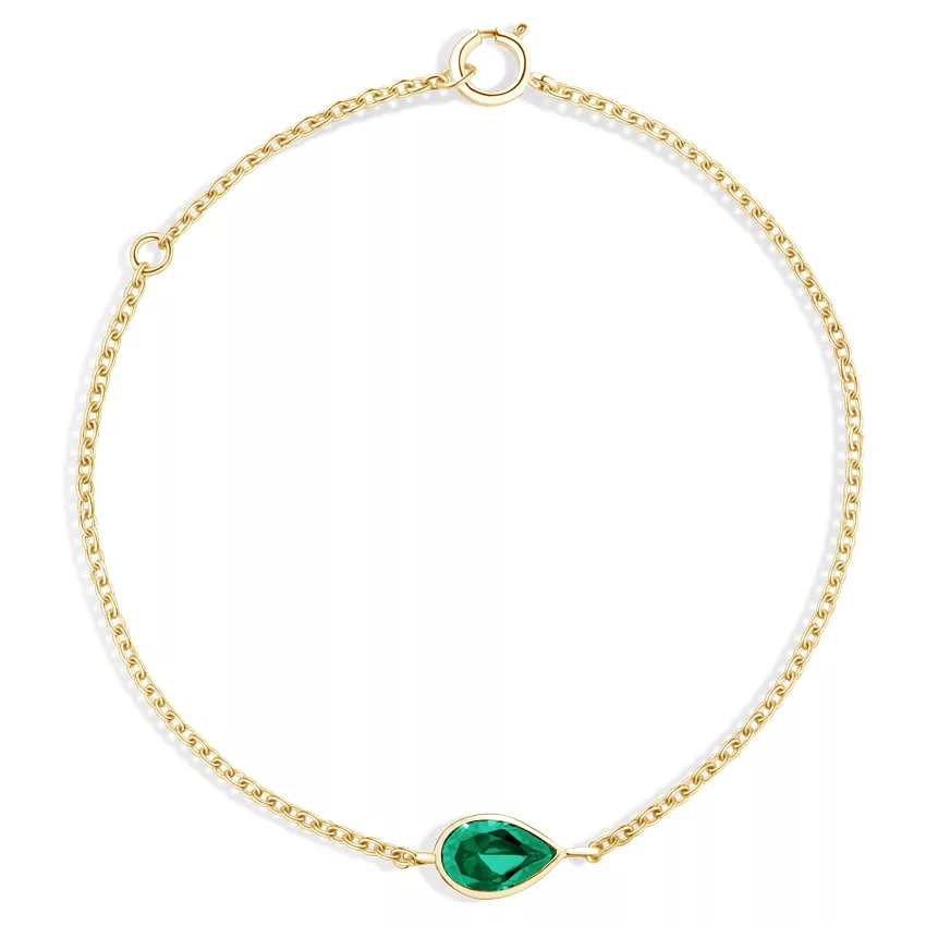 14K Yellow Gold Teardrop Lab Emerald Bracelet