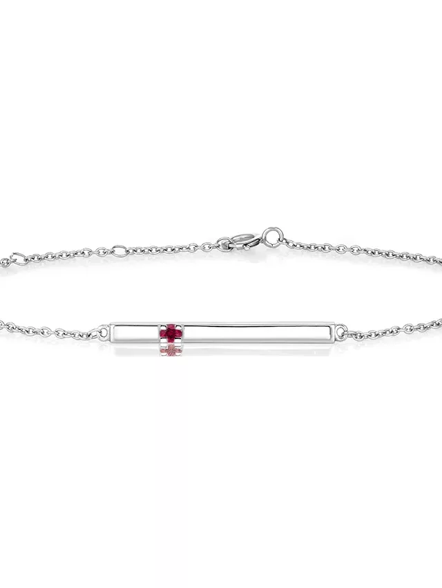 18K White Gold Lab Created Ruby Bar Bracelet
