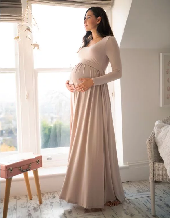 Long Sleeve Maternity to Nursing Maxi Dress â Blush