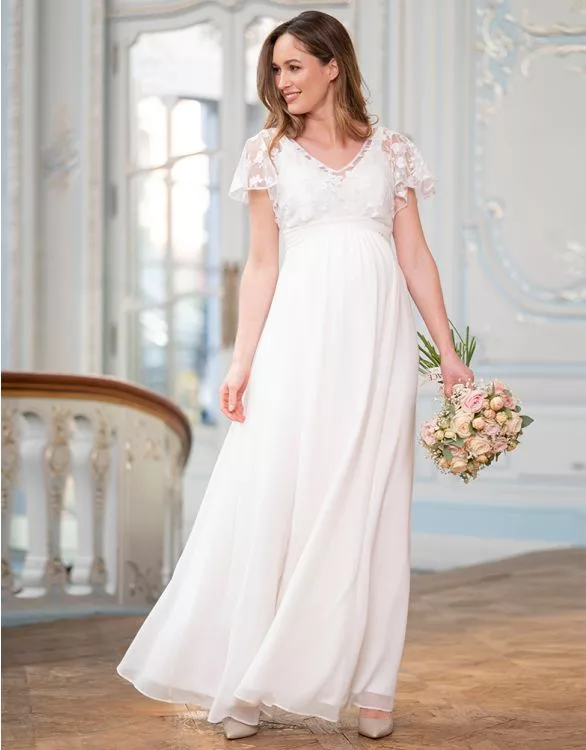 Ivory Lace & Silk Chiffon Maxi Maternity & Nursing Bridal Gown