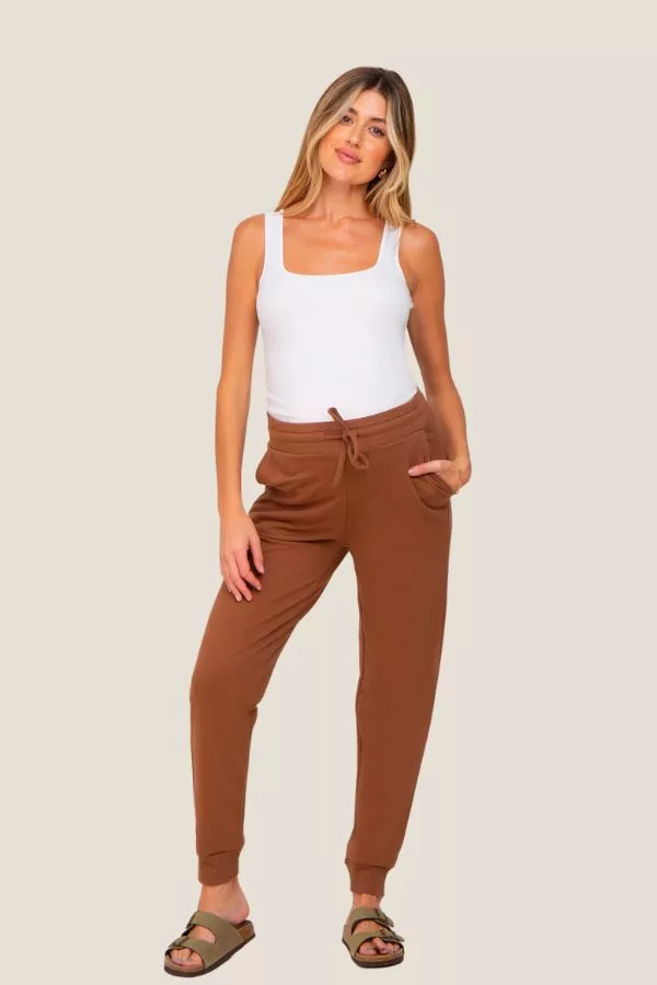 Camel Basic Drawstring Maternity Sweatpants