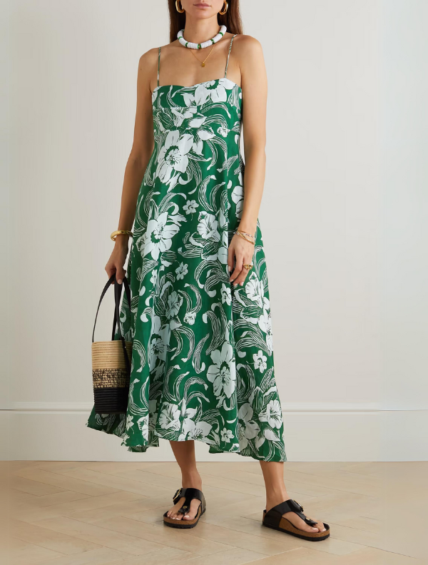 Alexandre floral-print linen midi dress Green