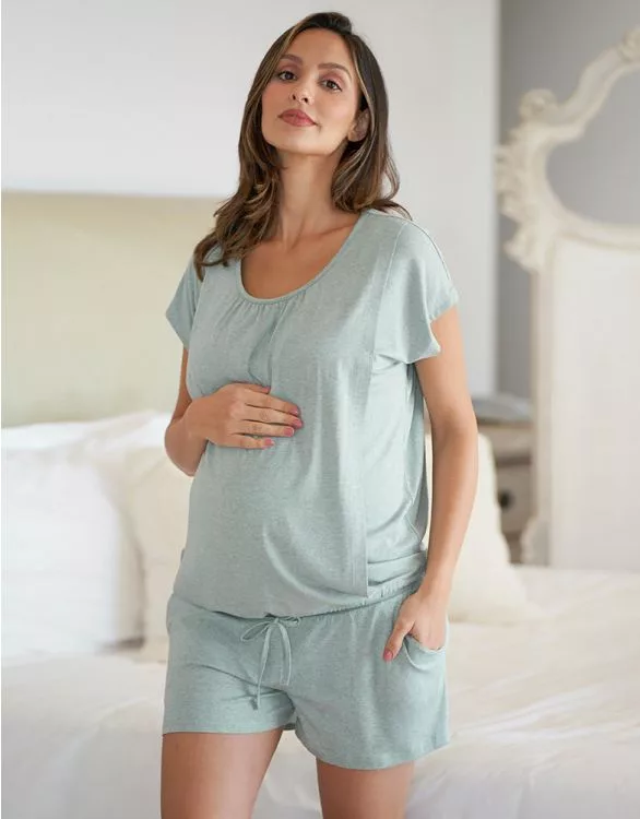 Ultra-Soft Maternity & Nursing Short Pajamas Sage